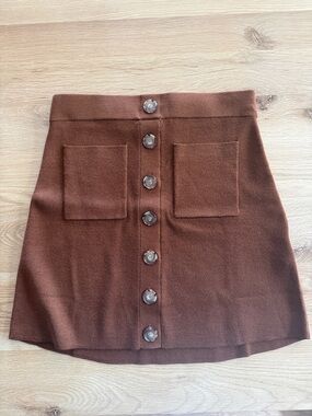 NWT Sézane Classic Brown Merino Wool Button-Front Mini Skirt